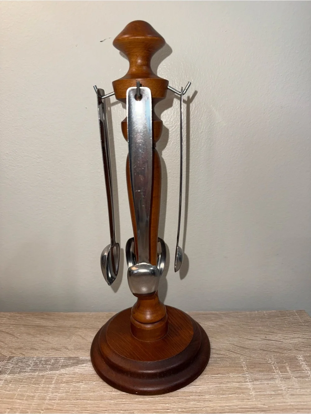 Wooden Stand with Hanging Stainless Spoons